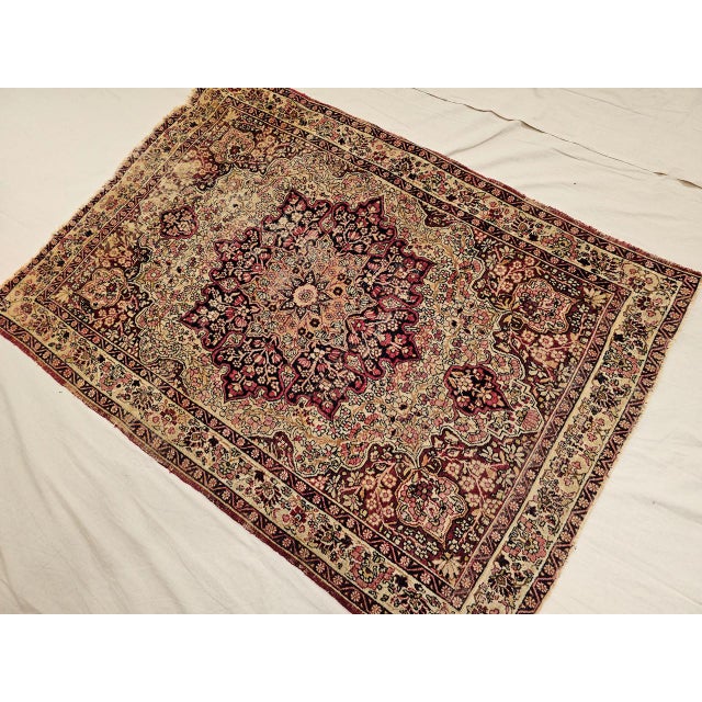 Persian 19th Century Kerman Lavar Rug, Hand-Knotted Wool, Floral Pattern. Red & Ivory, 4x6 For Sale - Image 3 of 14