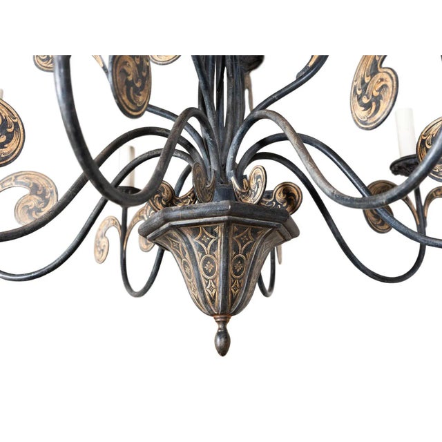 Rustic 12-light chandelier. Hand-painted. Baroque inspired motifs.