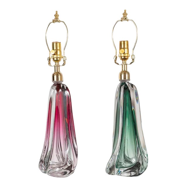 Vintage Pair of Amorphic Sommerso Murano Glass Lamps For Sale