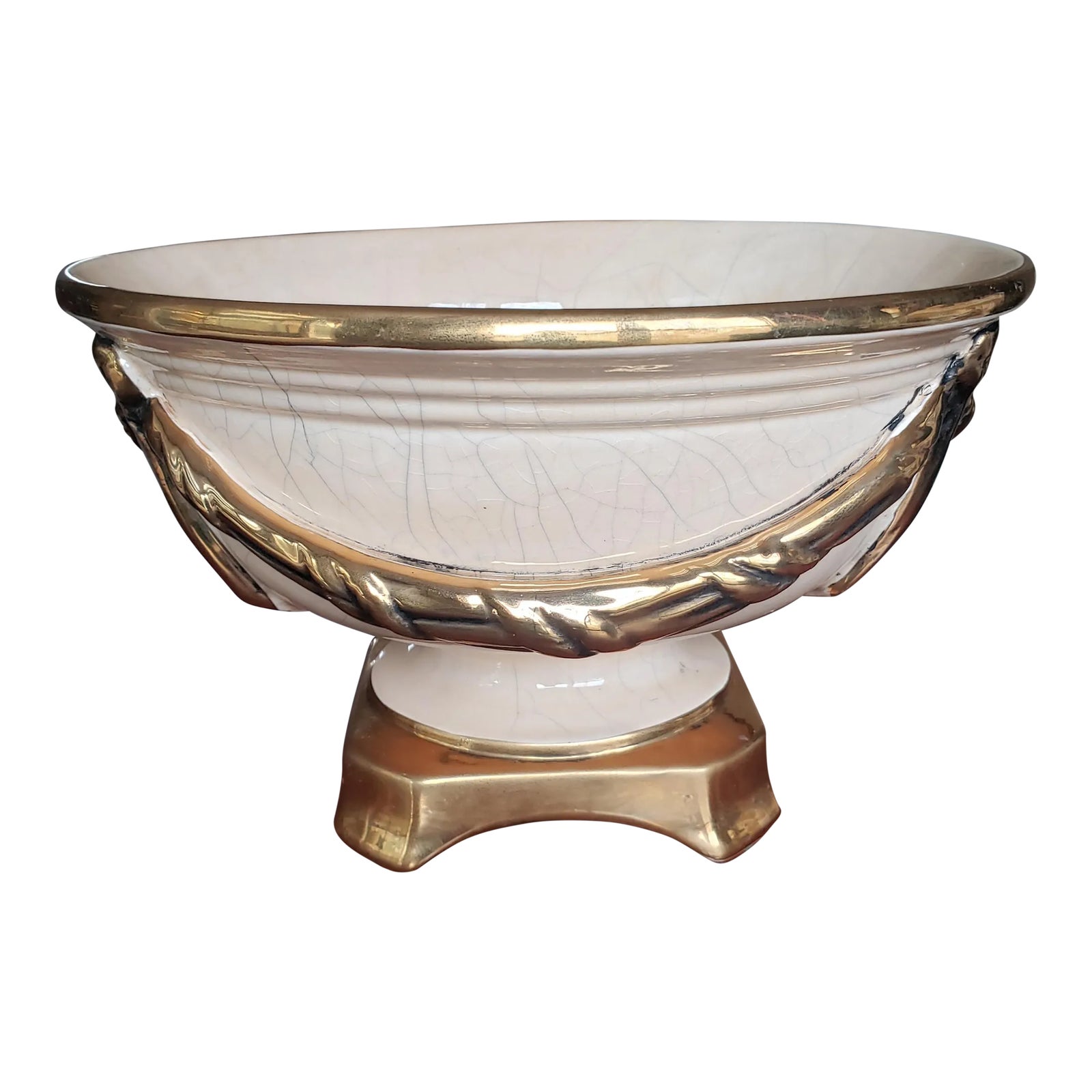 Late 20th Century Ivory & Gold Centerpiece Bowl Jovaes Sl Manises