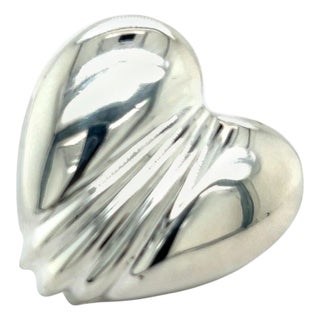 1990s Tiffany & Co. Estate Large Puffed Heart Brooch Pin Silver For Sale