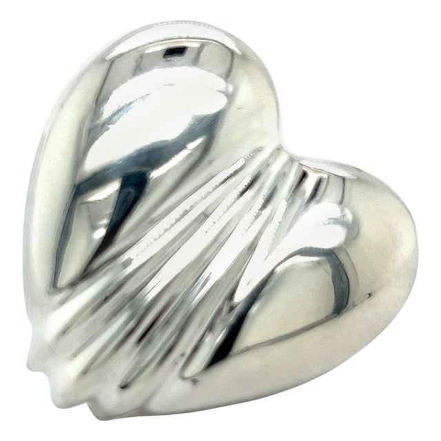 1990s Tiffany & Co. Estate Large Puffed Heart Brooch Pin Silver For Sale