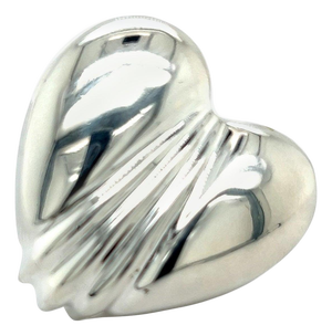 1990s Tiffany & Co. Estate Large Puffed Heart Brooch Pin Silver