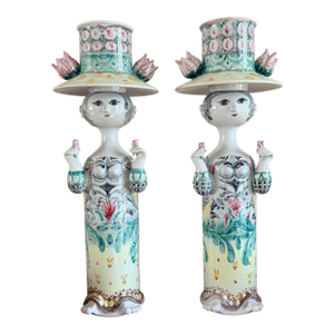 Late 20th Century Pair of Impressive Large Bjorn Wiinblad Ceramic Figural Candlesticks With Inserts