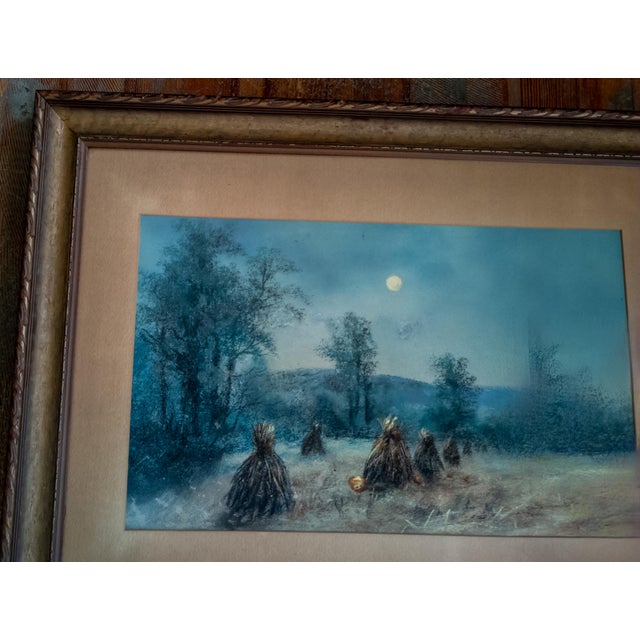 Late 19th Century 19th Century American Pastel Moonlit Nocturne Pastural Landscape With Haystacks For Sale - Image 5 of 16