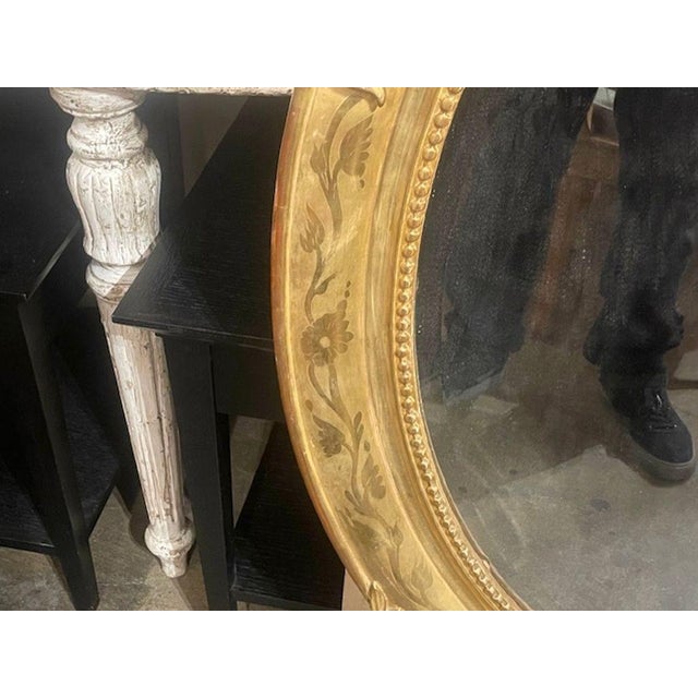 19th C. French Ornately Carved Giltwood Oval Mirror For Sale - Image 4 of 7
