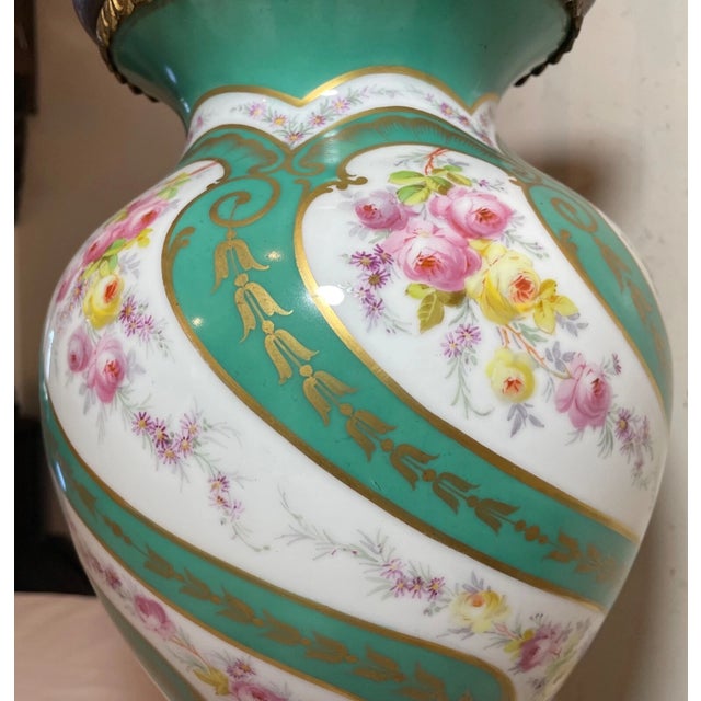 Large Antique Louis XVI Sevres Painted Porcelain Bronze Electric Table Lamp Vase For Sale - Image 10 of 12