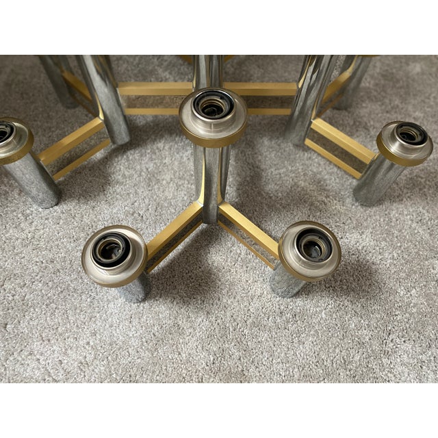1970s Mid-Century Sciolari Chrome Chandelier Large 12 Light Chrome and Brass Molecule Chandelier For Sale - Image 5 of 6