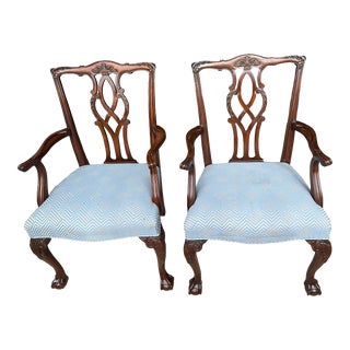 Kindel Furniture Co. Mahogany Chippendale Arm Chairs Pair For Sale
