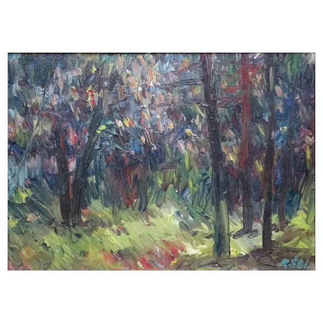 Ruta Steinerte, Forest, 1982, Oil on Cardboard For Sale