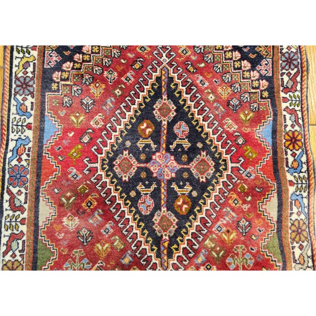 Vintage Persian Qashqai Gabbeh Runner Rug, Hand-Knotted Wool, Geometric Medallions Pattern, 2x7, Red & Navy For Sale - Image 11 of 14