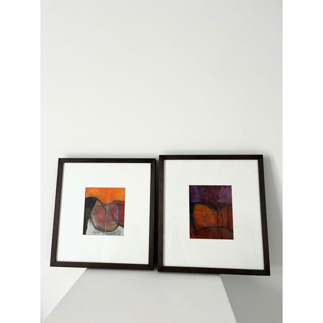 Pair of modernist landscape artworks by Brian Graham (b.1945) : 'Orange Cliffs, Hengistbury'; and 'Purbeck Valley '....