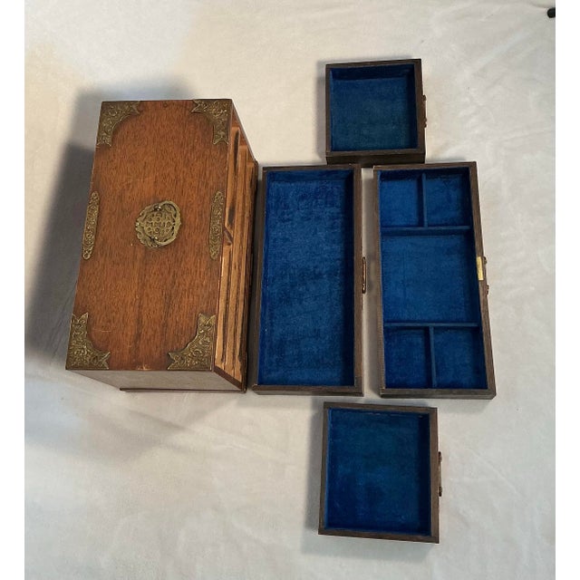 Brass Vintage Japanese Wood Tansu Jewelry Chest With Brass Hardware, Circa 50s For Sale - Image 8 of 12