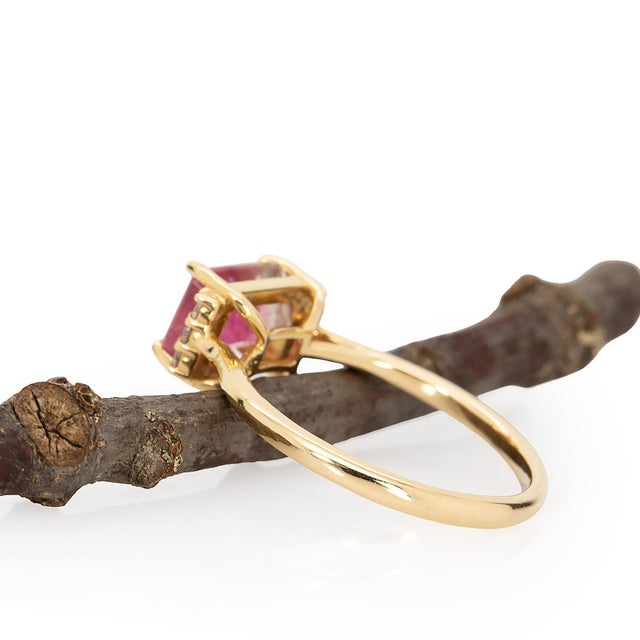 1.7cts Bi-Colorful Tourmaline Ring With Natural Diamond Accents: Solid 14k Gold For Sale - Image 9 of 10