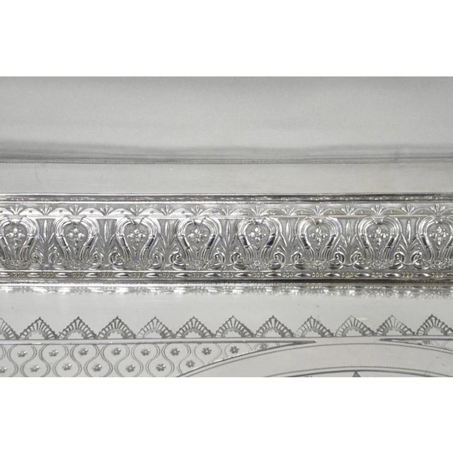 Antique Rogers Smith & Co Art Nouveau Large Silver Plated Crane Bird Etched Tray For Sale - Image 12 of 18