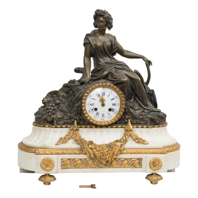 Antique French Clock in Bronze and Marble, 19th Century For Sale