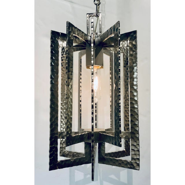 Modern Hammer Silver Finished Metal Pendant Light For Sale - Image 4 of 5
