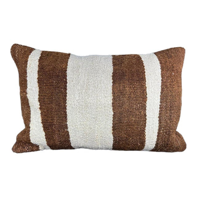Turkish Hemp Pillow Cushion Natural Beige Brown Pillow Cushion Cover 16" x 24" For Sale