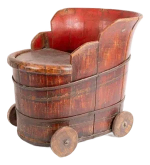 Antique Chinese Qing Dynasty Red Lacquer Child’s Wagon / Wash Tub Regular Price