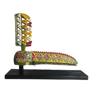 African Lg Old Colorful Bird Mask Bozo Bamana W/Stand 28"w For Sale