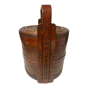 Early 20th Century Chinese 2 Tiered Wedding/Dowry Lacquer Rattan Basket/Box
