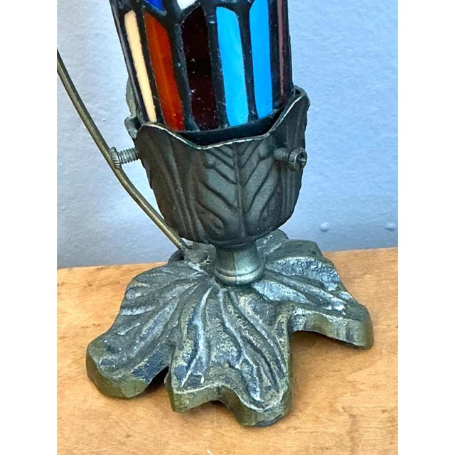 Blue Vintage Stained Glass and Metal Table Lamp For Sale - Image 8 of 12