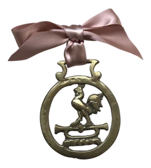 Antique English Horse Brass Christmas Ornament Rooster Cock Trumpet