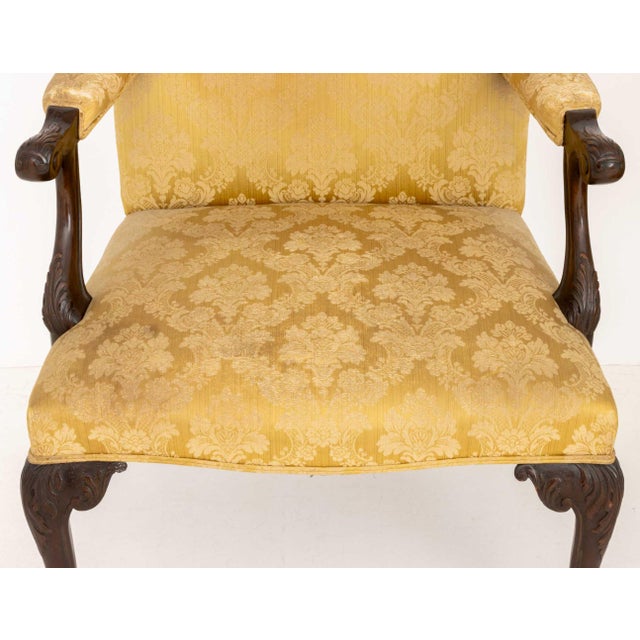 Pair of Late George II Mahogany Golden Silk Brocade Upholstered Armchairs For Sale - Image 4 of 8