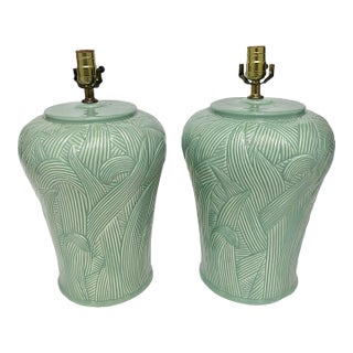 Mid 20th Century Palm Beach Regency Celadon Lamps - A Pair For Sale
