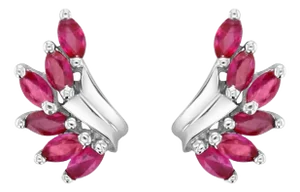 Marquise Ruby Wing Style Earrings 14k White Gold, 2 Pieces