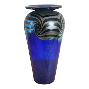 Vintage Mouth Blown Iridescent Art Deco Glass Vase With Spiral Swirl Pattern, Signed