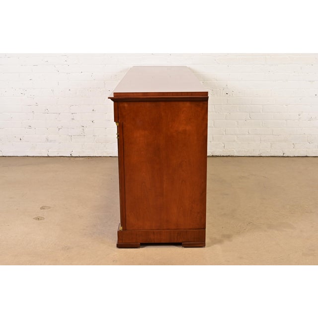 1980s Baker Furniture French Regency Louis XVI Carved Cherry and Burl Wood Sideboard or Bar Cabinet For Sale - Image 11 of 13