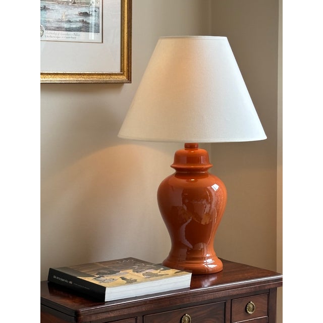 Mid-Century Modern Mid-20th Century Burnt Orange Ceramic Ginger Jar Table Lamp For Sale - Image 3 of 11
