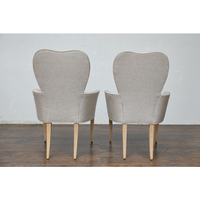Pair of French Midcentury Armchairs with Linen Upholstery, Curved Tapered Legs For Sale - Image 11 of 12