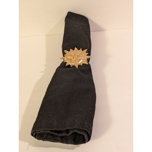 1960s Vintage Brass Sun Face 8 Napkin Rings For Sale - Image 5 of 10