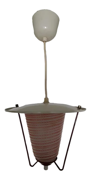 Small German White & Red Glass Ceiling Lamp, 1950s