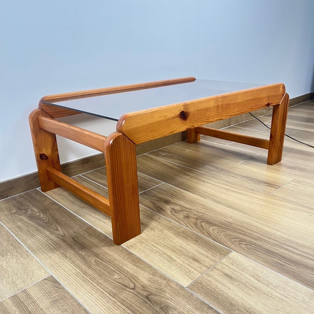 Mid-Century Modern Coffee Table in Pine with Smoked Glass Top, 1970s For Sale - Image 3 of 18