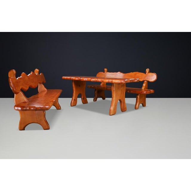 Alpine Pine Dining Table and Benches, France, 1970s, Set of 3 For Sale - Image 6 of 18