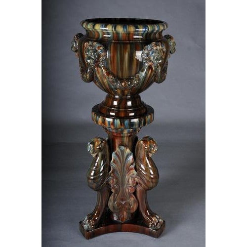 Clement MASSIER (1857-1945) Majolica flower vase/column vase, France Very decorative and of high quality. Marked: Clement...