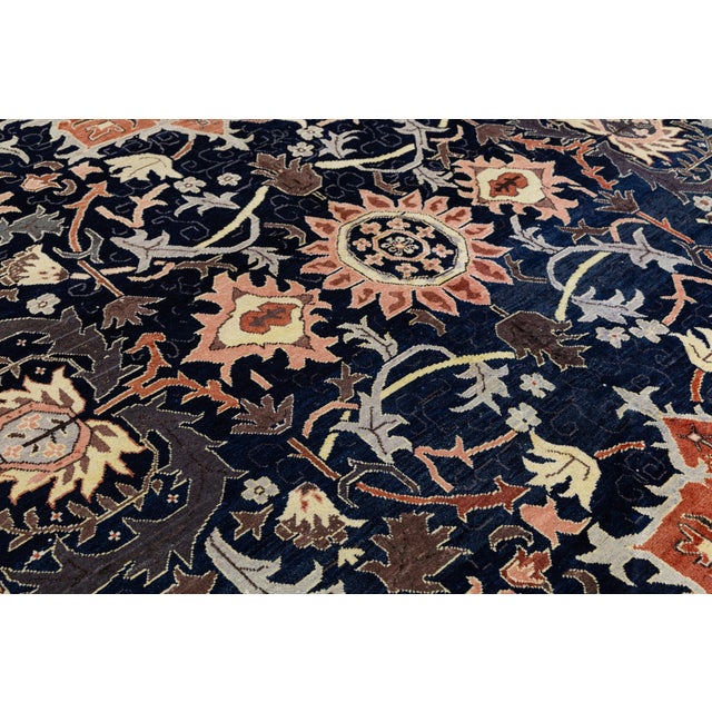 Vintage Persian Sultanabad Style Hand-Knotted Wool Area Rug – Navy & Terracotta For Sale - Image 10 of 11