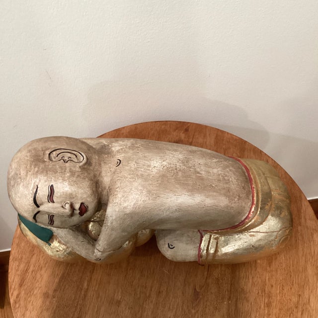 Mid 20th Century Carved and Painted Asian Wood Carving of Sleeping Beauty For Sale - Image 12 of 13