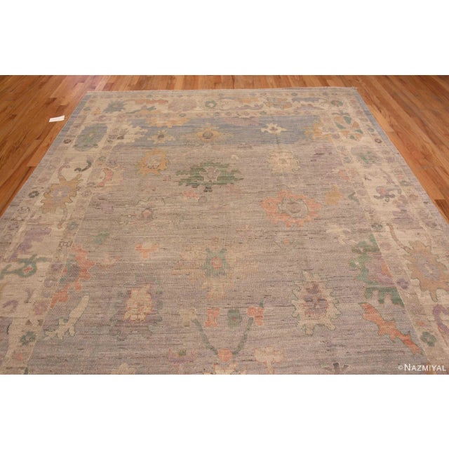 Turkish Soft Grey Tribal Room Size Turkish Oushak Design Modern Area Rug For Sale - Image 3 of 6