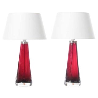 Mid-Century Scandinavian Modern Glass Table Lamps Model Rd 1566 attributed to Carl Fagerlund for Orrefors, 1960s, Set of 2 For Sale