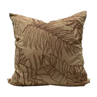 Modern Linear Leaf Embroidered Pillow Cover For Sale