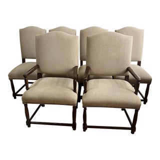 Sam Moore Beige Upholstered Dining Chairs - Set of 6 For Sale