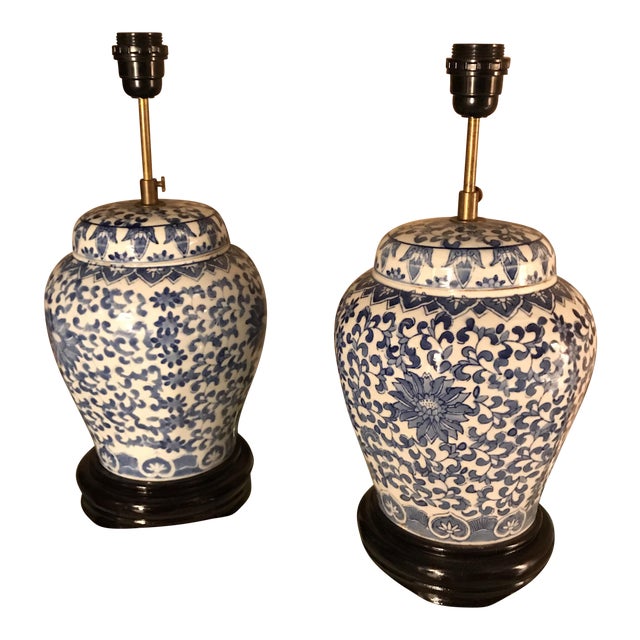 Vintage Blue and White Ginger Jar Lamps a Pair Chairish