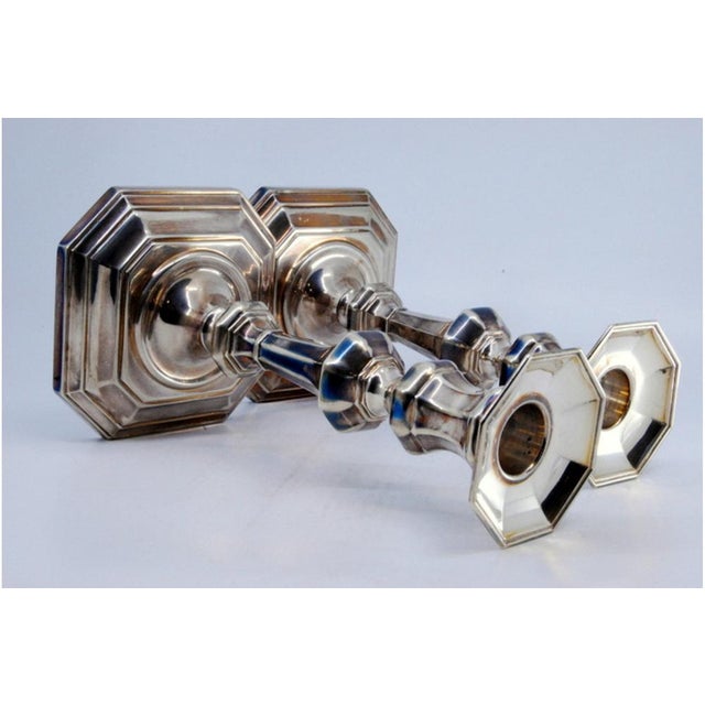 Modernist Silver Candlesticks with Octagonal Bases For Sale - Image 4 of 10