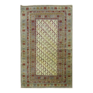 Ivory Light Blue Red Vintage Caucasian Shirvan Rug For Sale