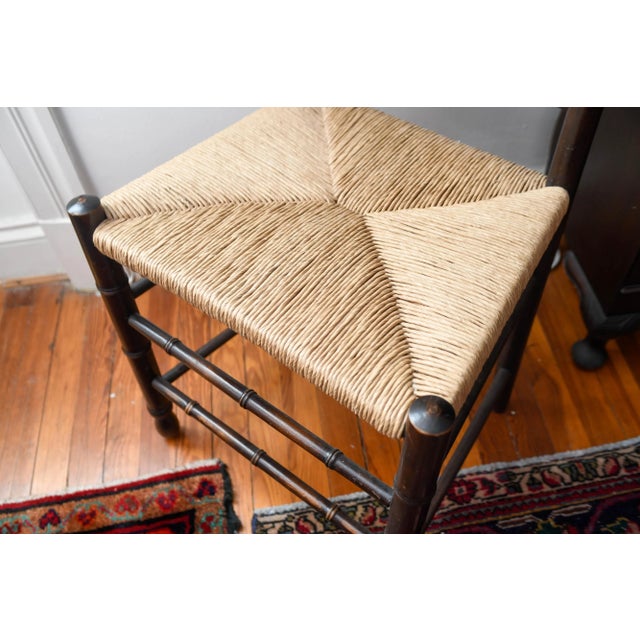 20th Century Antique English Ladder Back Chair Faux Bamboo Rush Seat Chinoiserie For Sale - Image 9 of 10