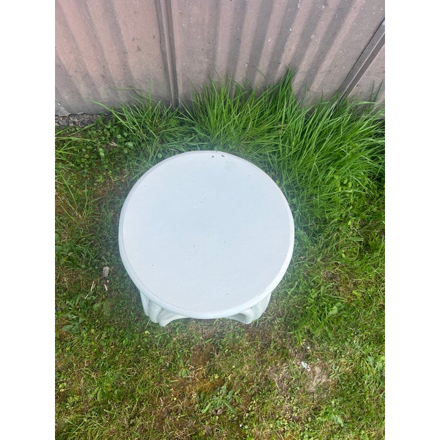 Mid-Century Modern Coastal Chic Rattan Side Table/Stool For Sale - Image 3 of 5